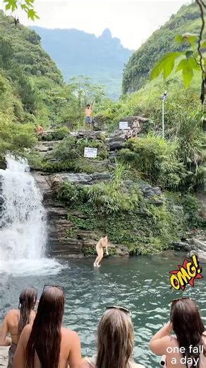 Spectacular Jumps by Girls and Guys at a Breathtaking Waterfall! ✌️ #travel #hagiangloop #waterfall