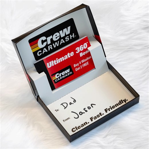 Looking for the perfect gift? 🎁 Our wash books are ideal for everyone! Shop in-store or online for our best sale of the year — buy 4 washes, get 2 free on Ultimate and Ultimate 360 books! Plus, each wash book includes a FREE gift box. 🎁 And there’s more—buy an Ultimate or Ultimate 360 book and receive an extra BONUS wash for your visit! Don’t miss out on this great deal. 🚗✨ | Crew Carwash