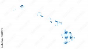 Hawaii dotted digital map. Map of Hawaii with pulsating colored circles. Shape of the island filled with blue disks. Vibrant video.
