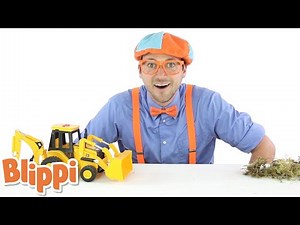 Blippi Plays With Toy Backhoe | Blippi | Toy Construction Videos | Funny Videos & Songs