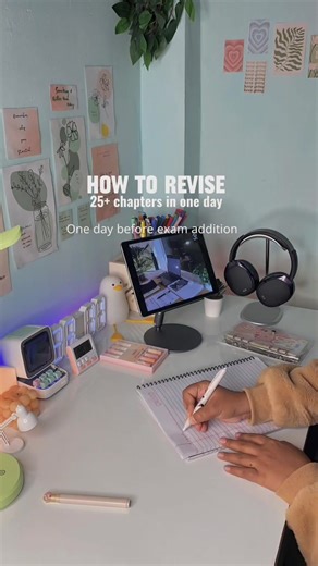 Revising 25 chapters in 1 day is not easy but if you work smartly you can do it in 1 day. You have 24 hours to revise your subject for your next day exam . 6 hours for sleep 4 hours for extra daily routine and works 16 hour for revision with breaks Divide 16/25 = 38 minutes for each chapters You have to revise one chapter in 38 minutes Firstly Plan your study routine , if you are not able to create it you can use this routine 👇🏻 6:00am : wake up 6:00 to 9:00 : study session 1 9:00 to 10:00 : B
