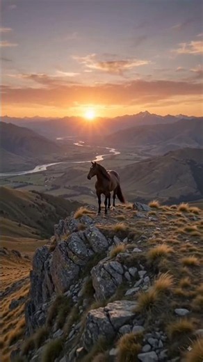 Majestic Brown Horse Running Through Golden Fields | Cinematic AI 4K 🐎✨