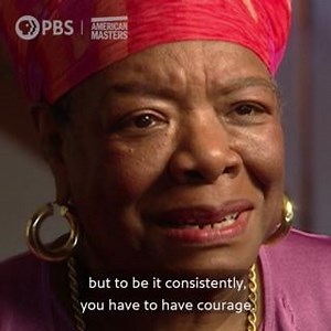 Wise words from Dr. Maya Angelou on the value of courage. [VID: Archival interview with Dr. Maya Angelou in a pink shirt and headscarf.] | American Masters