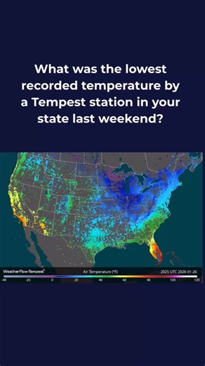 Here’s a breakdown of the lowest temperatures captured by the Tempest Network last weekend by state/territory. How cold did it get where you live? #tempestwx | WeatherFlow-Tempest