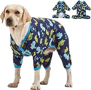 LovinPet Dog Clothing for Large Dogs: Dinosaur in The Jungle Print, Lightweight Stretchy Knit Pullover Puppy Pajamas, Big Dog Onesie. Large Breed Dog Jammies, Pet PJ's/L