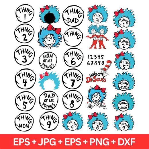 Thing 1 Thing 2 Svg Png Bundle, Thing 1 and Thing 2, Cat in the Hat Svg, Thing Mom Svg, Dr Seuss Inspired SVG, Thing Clipart, Thing 1 Mom - Etsy