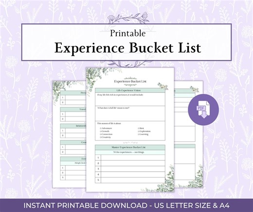 Experience Bucket List Printable PDF, Live More Not More Stuff Planner, Adventure & Memory Journal PDF Template - Etsy