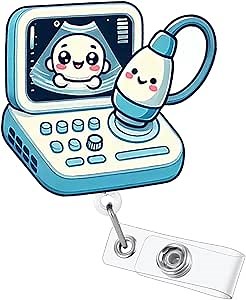 Funny Ultrasound Tech Badge Reel Retractable, Sonographer Badge Reel, Cute Ultrasound Technician Gifts, Maternity Nurse Badge Clip, Sonography Badge Holder with Alligator Clip & 24” Durable Nylon Cord