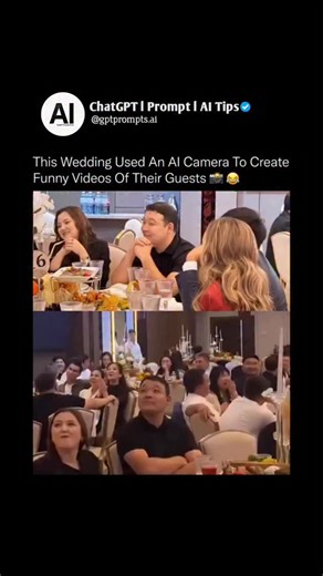 ChatGPT l Prompts l AI Tips on Instagram: "This wedding didn’t just entertain guests — it turned them into the show using AI and generative AR. Instead of a basic photo booth, an AI-powered camera scanned guests in real time, tracking facial features, expressions, and body movement. That data instantly powered generative augmented reality, layering animated effects, characters, and visual jokes directly onto people on screen. It felt less like a camera and more like a live comedy engine respondi