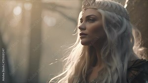 Beautiful queen. Fantasy medieval background. The concept of medieval history, life and culture. Ai-generated.