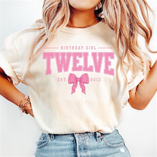 Pink Bow 12th Birthday Shirt, Coquette Girls Birthday Party Tee, 12 Year Old Birthday Gift, Year Est., Twelve B-day Established 2014 - Etsy