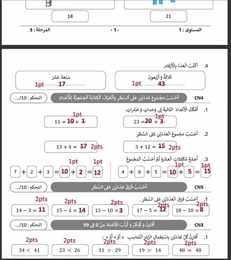 نمودج رائز المستوى الأول مادة الرياضيات المرحلة 3