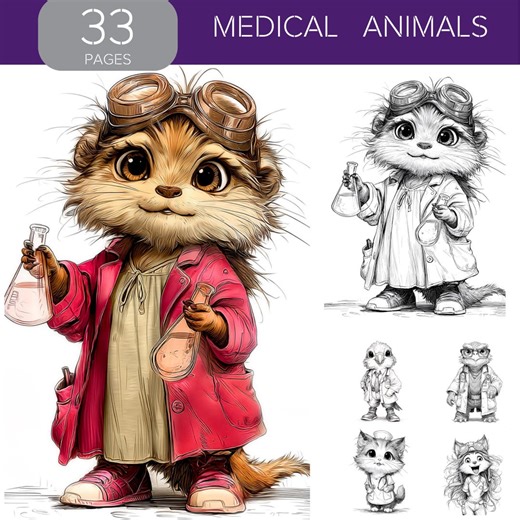 Medical Animals Coloring Pages – 33 Printable Healthcare Worker Animal Coloring Pages - Etsy