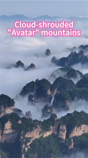 Take in this surreal aerial view of the cloud-shrouded "Avatar" mountains in Zhangjiajie, China. These unique pillar-like formations and floating mountains are reminiscent of Hollywood blockbuster Avatar. #ChinaTravel #China #Zhangjiajie #Avatar | China Xinhua News