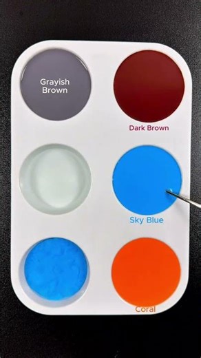 Create 3 colors from 3 colors Dark Brown + Sky Blue + Coral #mix #asmr