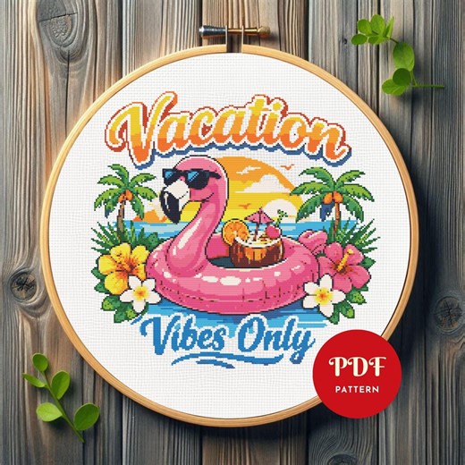 Flamingo Cross Stitch Pattern, Summer Quote Embroidery Design,tropical Needlepoint Chart, Easy Cross Stitch PDF Pattern,instant Download,diy - Etsy