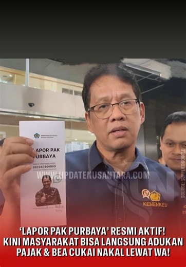 🚨 “Lapor Pak Purbaya” Resmi Aktif! Mulai hari Rabu (15/10/25), masyarakat bisa langsung melaporkan oknum pajak atau bea cukai nakal lewat WhatsApp resmi milik Menteri Keuangan Purbaya Yudhi Sadewa 📲 Cukup kirim laporan ke 0822-4040-6600, dan tim Kemenkeu akan menindaklanjuti setiap aduan yang masuk. Langkah ini jadi bukti nyata komitmen Purbaya memperkuat transparansi dan integritas pelayanan publik. 💪 💬 “Kami ingin masyarakat tak takut melapor. Semua laporan dijamin kerahasiaannya,” tegas P