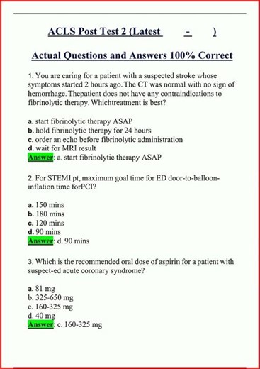 Acls Post Test 2 Latest Actual Questions And Answers 100 Cor video