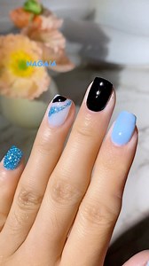 The simplest home salon nails dipping system ✨💅 feel free to paint with base art finer brush as whatever you like the curve or block design 🙋‍♀️💕 #dippowdernails #glitternails #bluenails #nailsinspo #diynails | Nagaia Nail