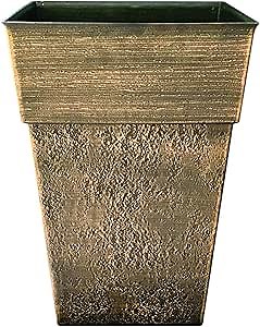 The HC Companies 18 Inch Avino Tall Square Planter - Decorative Indoor Outdoor Plant Pot for Front Porch, Deck, Patio and Home, Celtic Bronze