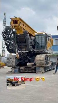 No Ramp! Massive Drilling Machine Unloading Using Only Two Old Tires 😱 | Incredible Operator Skills