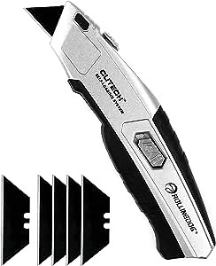 ROLLINGDOG Utility Knife Retractable- Razor Blade Cutter Heavy Duty with 5 PC Self-Loading Black Blades