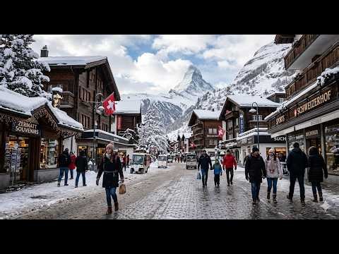 🇨🇭Alpine Magic: A Snowy Stroll Through Zermatt 🏔️❄️ #Zermatt #SwissAlps #AlpineVillage #WinterMagic