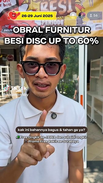Udah kesekian kali bahas @homj_furniture dan selalu ada aja gebrakannya! Toko furnitur online yang udah terkenal bahkan bisa kirim ke seluruh Indonesia, tapi plusnya mereka ada showroom jadi bisa ngecek produk langsung! Lebih nyaman dan bisa cek sendiri bahan dan kualitasnya . Selama 26-29 Juni ada promo obral furnitur besi diskon sampai 60%. Selain harga diskon, masih ada tambahan lagi untuk beberapa produk yang bisa diangkut langsung alias bawa pulang ( tambahan diskon). Tapi kalau mau kirim” 