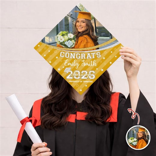 Personalized Graduation Cap Topper With Photo, Congrats Graduation Hat Decor, Class of 2026 Custom Name School Grad Cap - Etsy