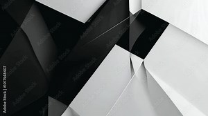 Abstract composition of black and white geometric shapes creating depth and contrast.