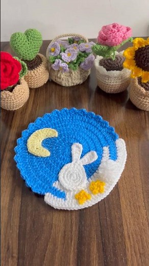 Crochet Night Bunny 🌙✨Handmade Appliqué Coaster