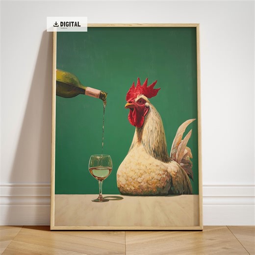 Farmhouse Chicken Print, Rooster Wine Bar Cart Art, Cottagecore Easter Poster, Vintage Wall Decor - Etsy