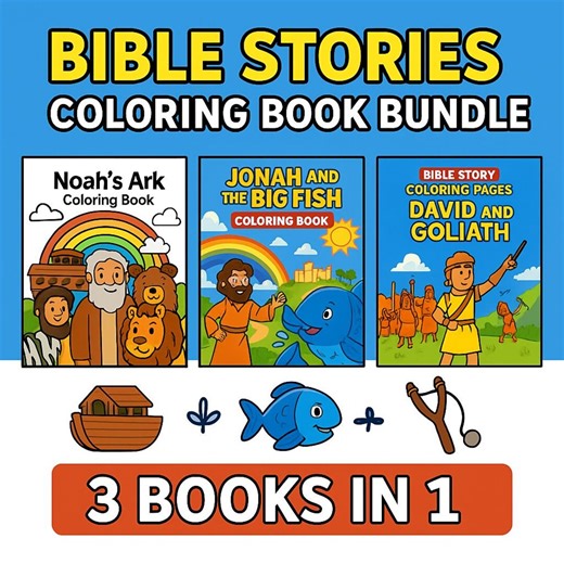Bible Stories Coloring Book Bundle: Noah's Ark, Jonah, David & Goliath (printable PDF) - Etsy
