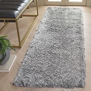 SAFAVIEH Paris Shag Collection Runner Rug - 2'3" x 6', Silver, Handmade Silken Glam, 2.5-inch Thick Ideal for High Traffic Areas in Living Room, Bedroom (SG511-7575)