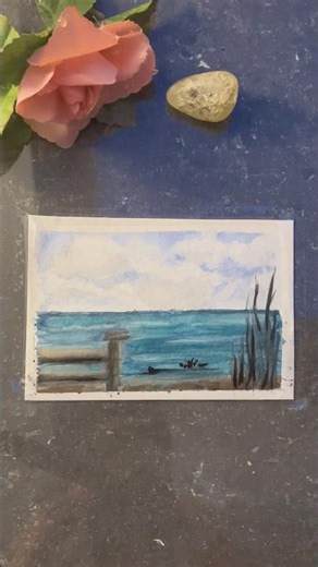 Aquarell-Landschaftl- Türkises Meer & weiter Himmel🌊 #art #watercolor #aquarell #painting #shorts