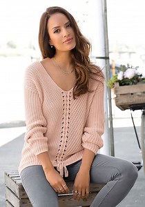 Lace Up V-Neck Sweater