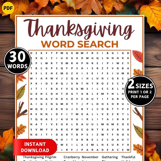 Thanksgiving Word Search Game, Printable Thanksgiving Party Games, Word Search Puzzle for Kids & Adults, Word Find Game, Classroom Activity - Etsy