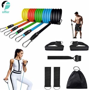 [Hot Item] Exercise Resistance Bands Set, - 5PCS Stackable Latex Resistance Bands with Door Anchor, Handles and Ankle Straps and Carrying Case