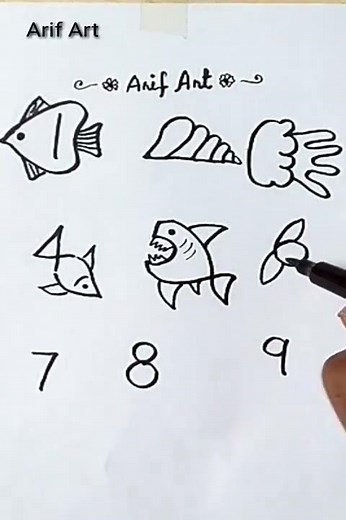 How to draw Sea Animals using numbers 1-9