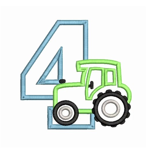 4th Birthday Tractor Applique Embroidery Design by Curtsy Embroidery