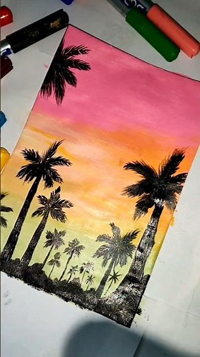 How to Draw a Tropical Silhouette Sunset Using Brush Pens #pencilcoloring #coloredpencil #artshorts