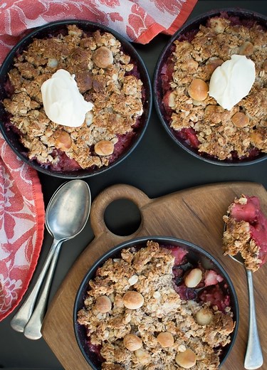 Apple Raspberry Rhubarb Macadamia Crumble | Well Nourished