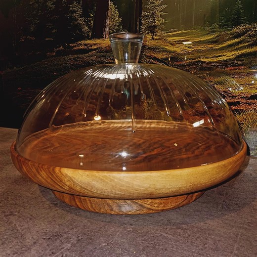 Handmade Walnut Cake Stand With Glass Dome | Rustic Serving Platter - Etsy