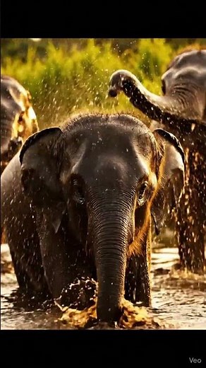 Elephants Enjoy a Bath in the River | Relaxing Wildlife Scene