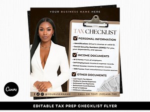 Tax Prep Checklist Flyer: Editable Canva Template - Etsy
