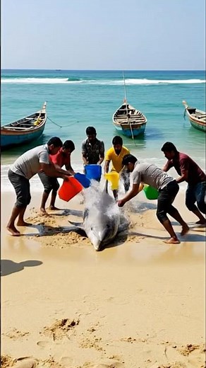 Stranded Dolphin on Shoreline Sparks Dramatic Rescue by Local Fishermen