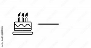 Happy Birthday Party line icon set. Included the icons as celebration, anniversary, party. 2d, animation, cartoon, illustration, clip art, vector. Web banner in black and white. Alpha channel.