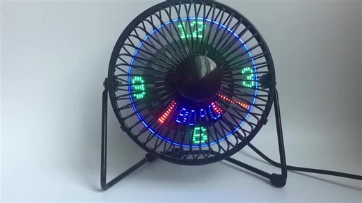 Small USB LED Message Clock Fan with Time Display Multi-Temperature Metal Table for Household and Hotel Use Black Finish