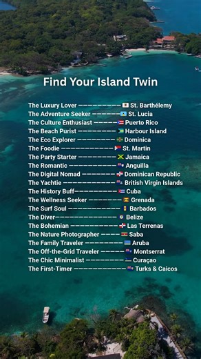 Everyone dreams of the perfect island, but no island fits all travelers the same way. Find Your Island Twin reminds us that travel is personal. Some people love luxury and quiet beaches, while others want adventure, culture, food, or nightlife. The Caribbean offers an island for every kind of traveler, from peaceful escapes to lively party spots. Instead of choosing a place just because it is popular, this idea encourages people to choose an island that matches their personality and interests. W