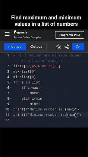 Find maximum and minimum values in a list of numbers program-python #coding #python